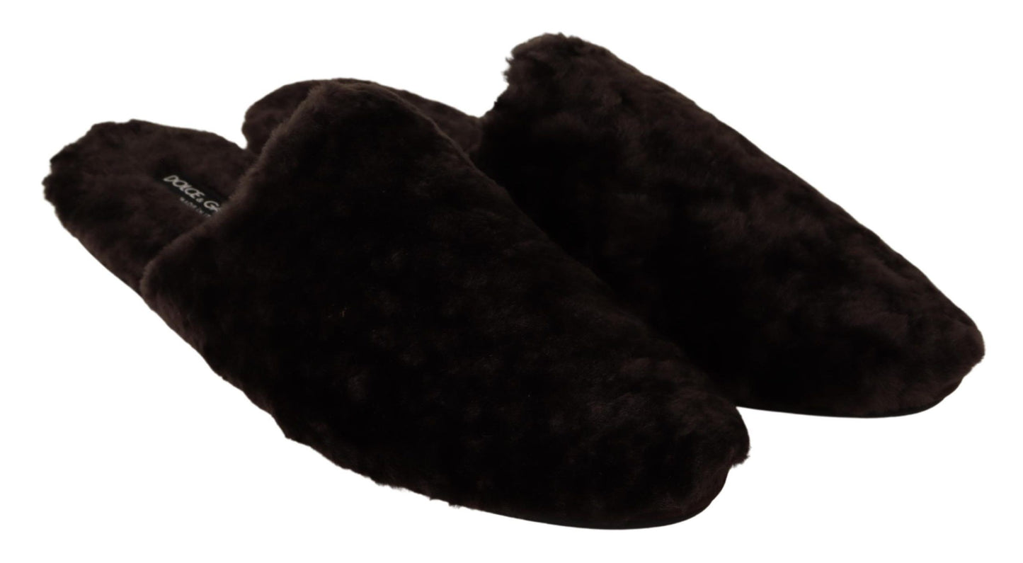 Chic Black Suede Fur Flat Slides