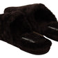 Chic Black Suede Fur Flat Slides