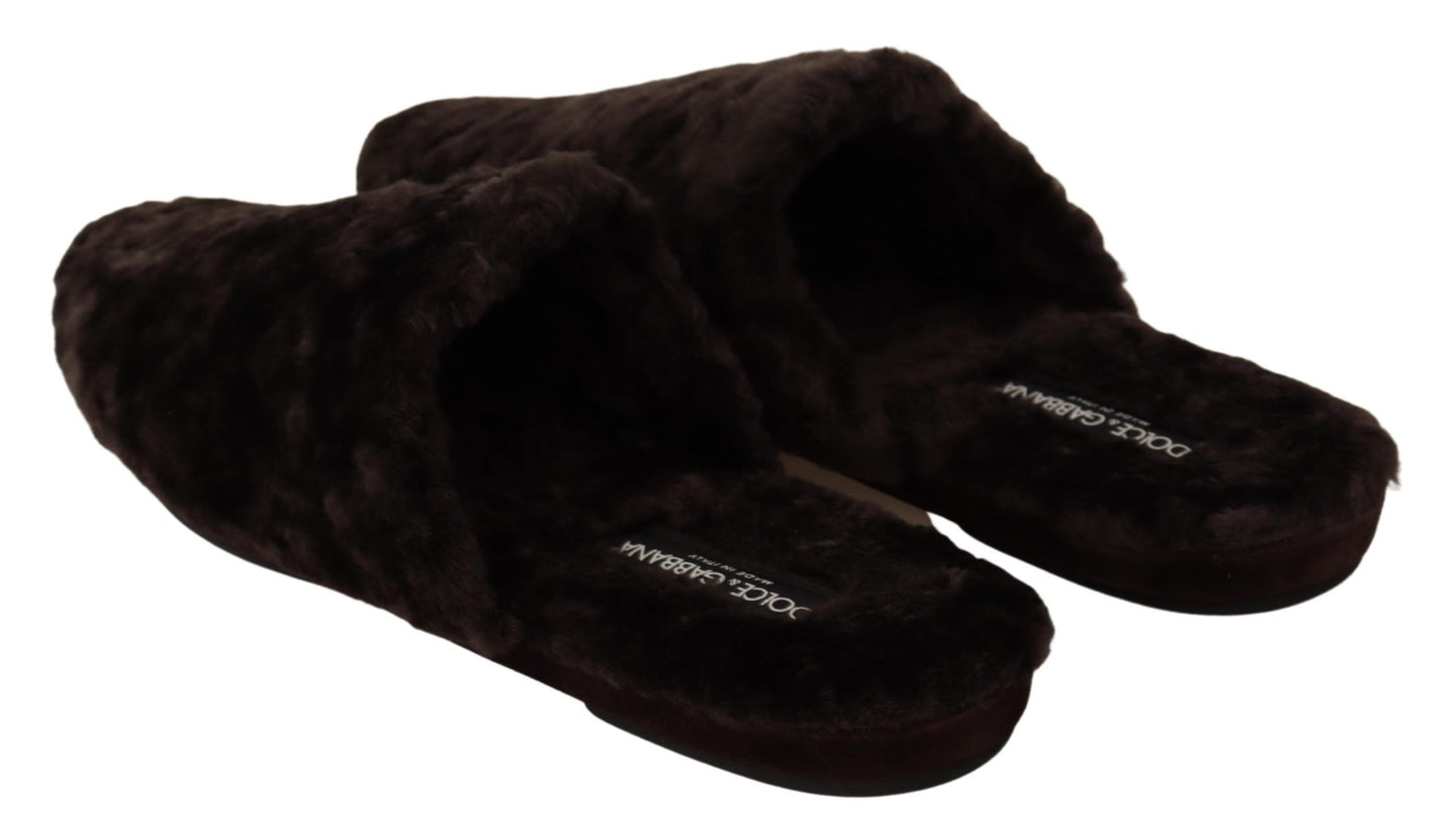 Chic Black Suede Fur Flat Slides
