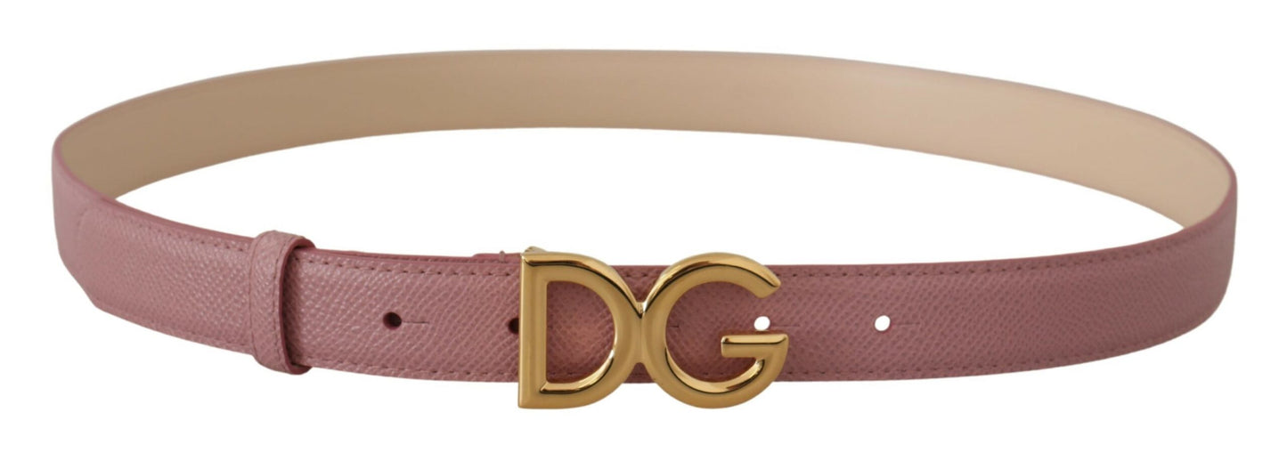 Elegant Pink Leather Belt with Logo Buckle