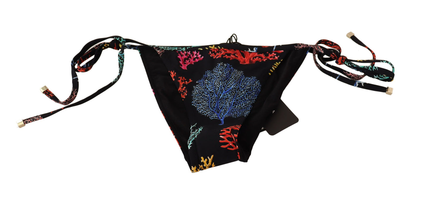 Elegant Black Coral Printed Bikini Bottom