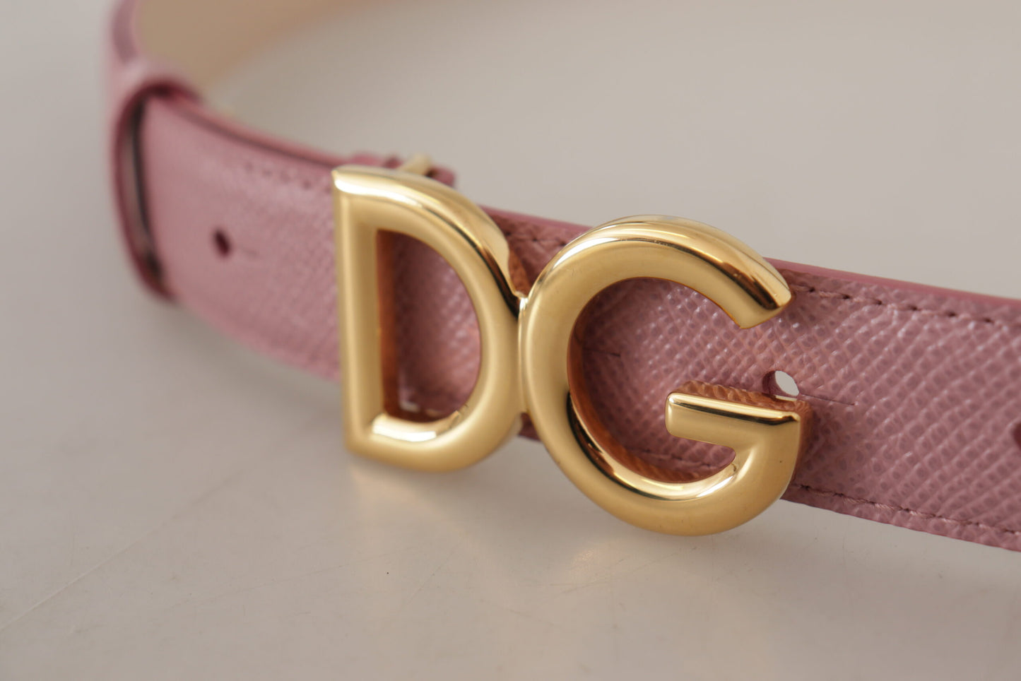 Elegant Pink Leather Belt with Logo Buckle