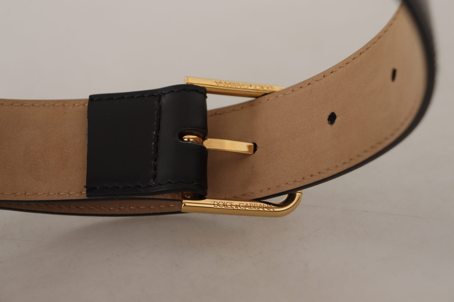 Elegant Black Leather Engraved Buckle Belt