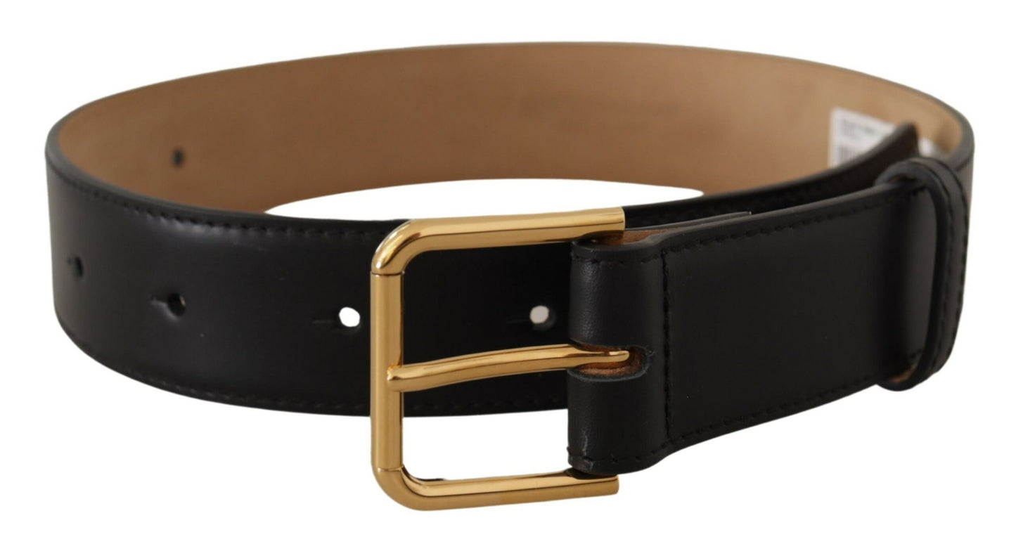 Elegant Black Leather Engraved Buckle Belt