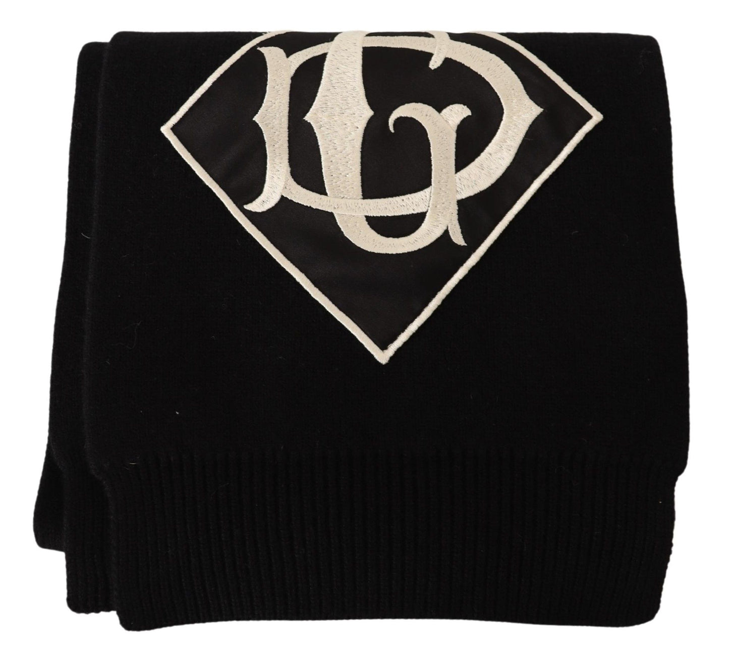 Elegant Wool Knit Scarf with Logo Embroidery