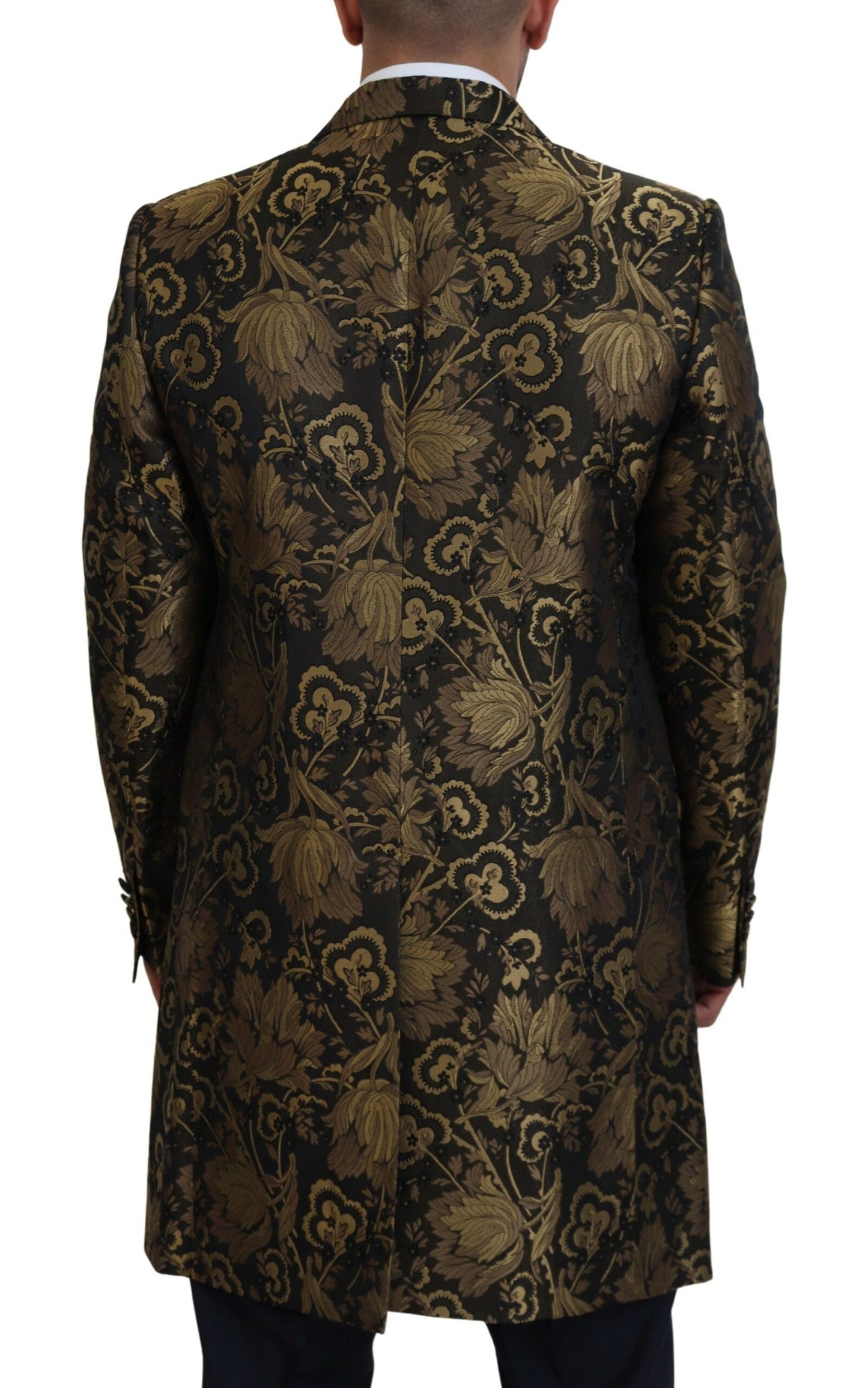 Opulent Black and Gold Jacquard Coat