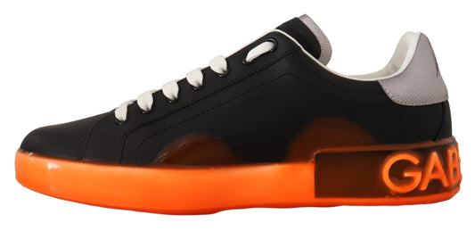 Elegant Black and Orange Leather Sneakers