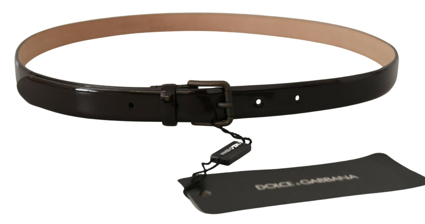 Elegant Black Leather Logo Buckle Belt