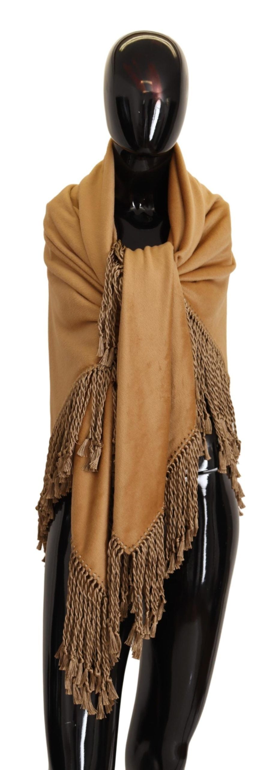 Elegant Gold Square Scarf with Fringes