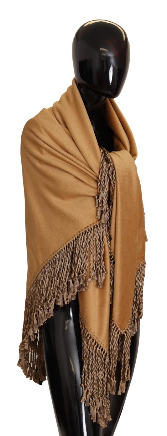 Elegant Gold Square Scarf with Fringes