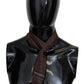 Silk Geometric Fringe Scarf in Earthy Brown