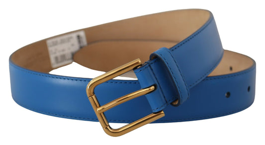 Elegant Blue Leather Belt with Engraved Buckle