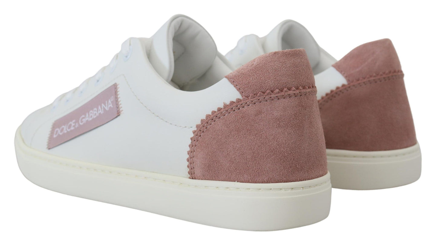 Chic White Pink Leather Low-Top Sneakers