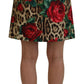 Elegant Leopard Rose Print Mini Skirt