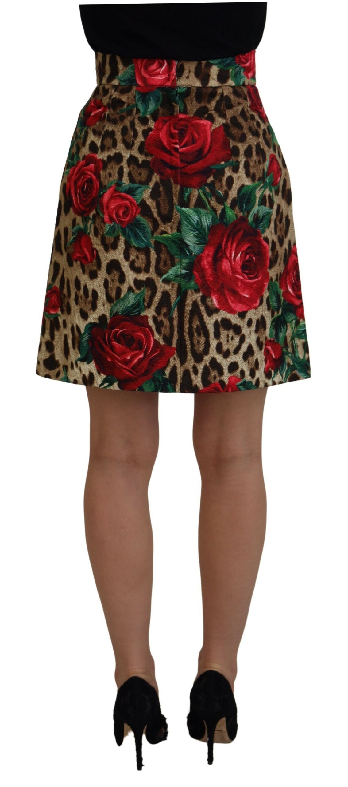 Elegant Leopard Rose Print Mini Skirt