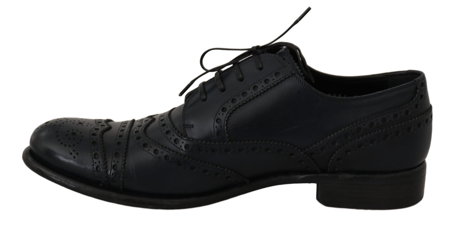 Dark Blue Leather Wingtip Oxford Dress Shoes