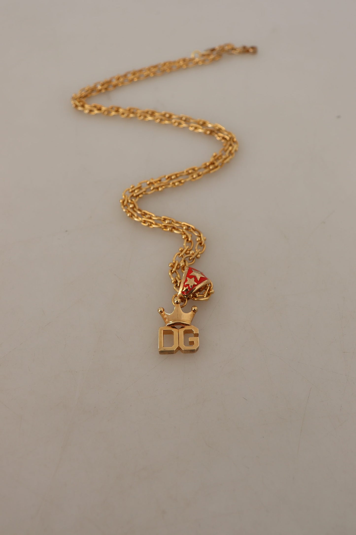 Gold Tone Brass Logo Charm Necklace