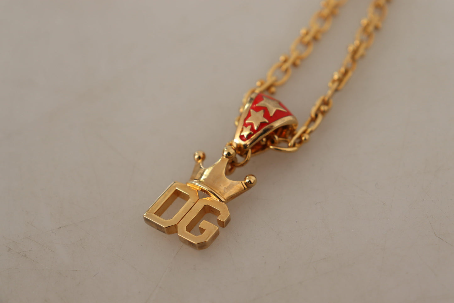 Gold Tone Brass Logo Charm Necklace