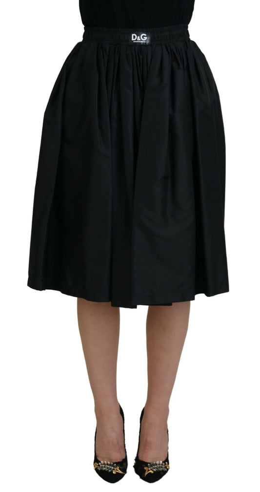 Elegant High Waist Midi Skirt in Black