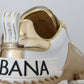 Elegant White and Gold Leather Sneakers