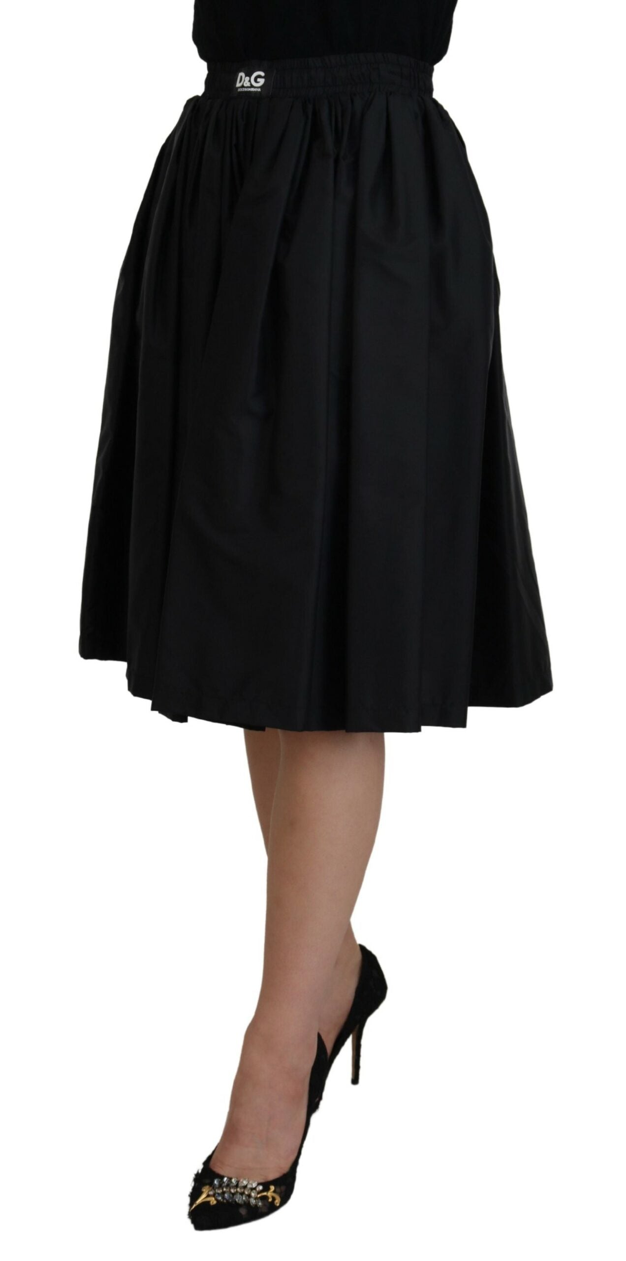 Elegant High Waist Midi Skirt in Black