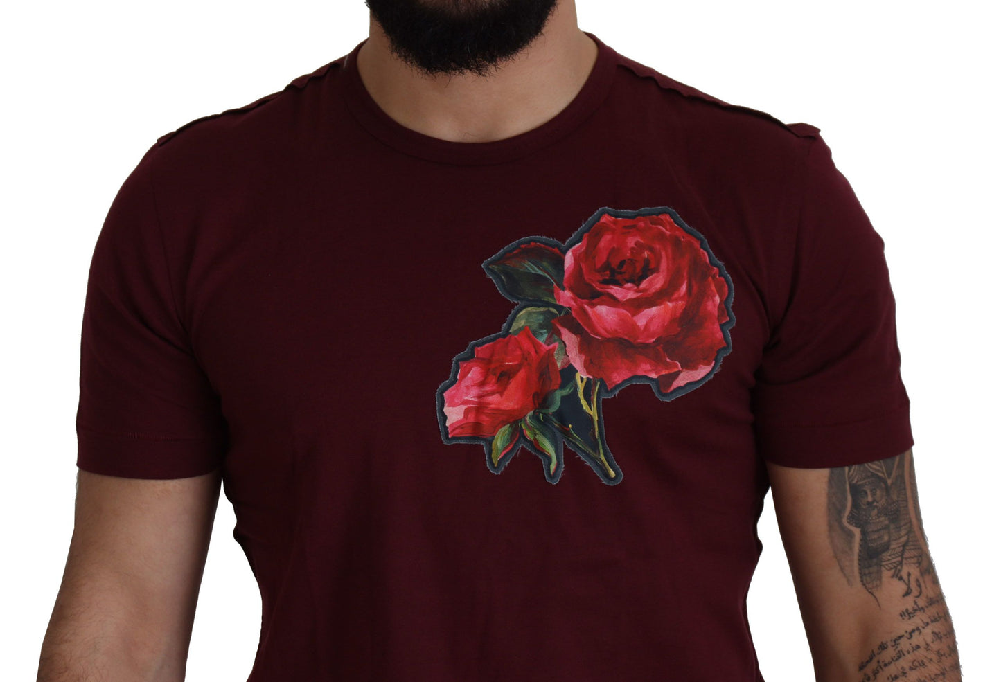 Bordeaux Roses Cotton Crewneck T-shirt