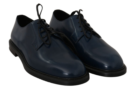 Elegant Blue Leather Derby Dress Shoes