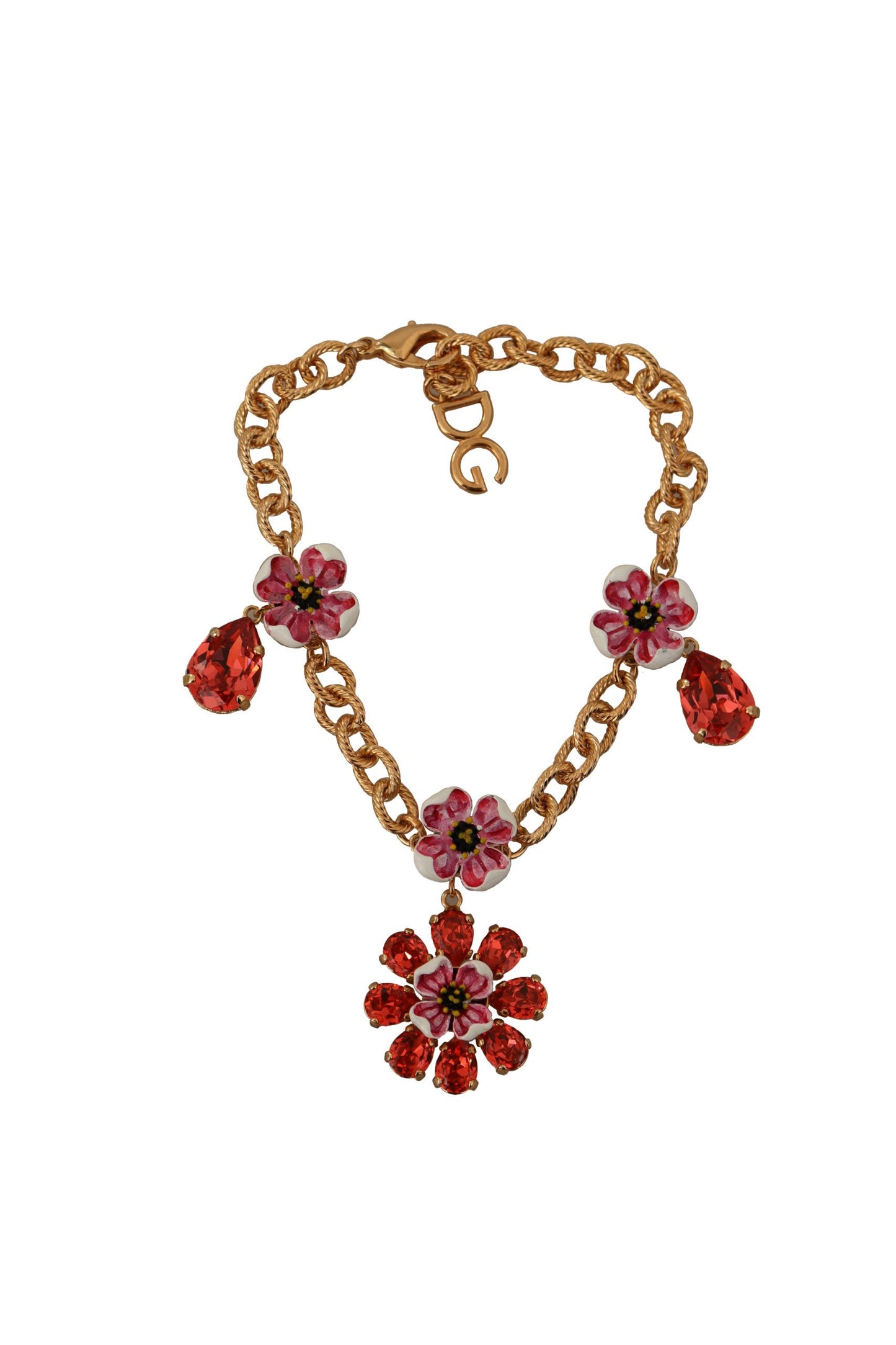 Elegant Gold Chain Bracelet with Red Crystals