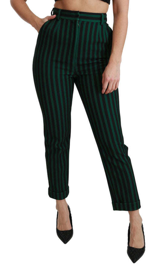 Elegant High-Waist Skinny Pants in Black & Green