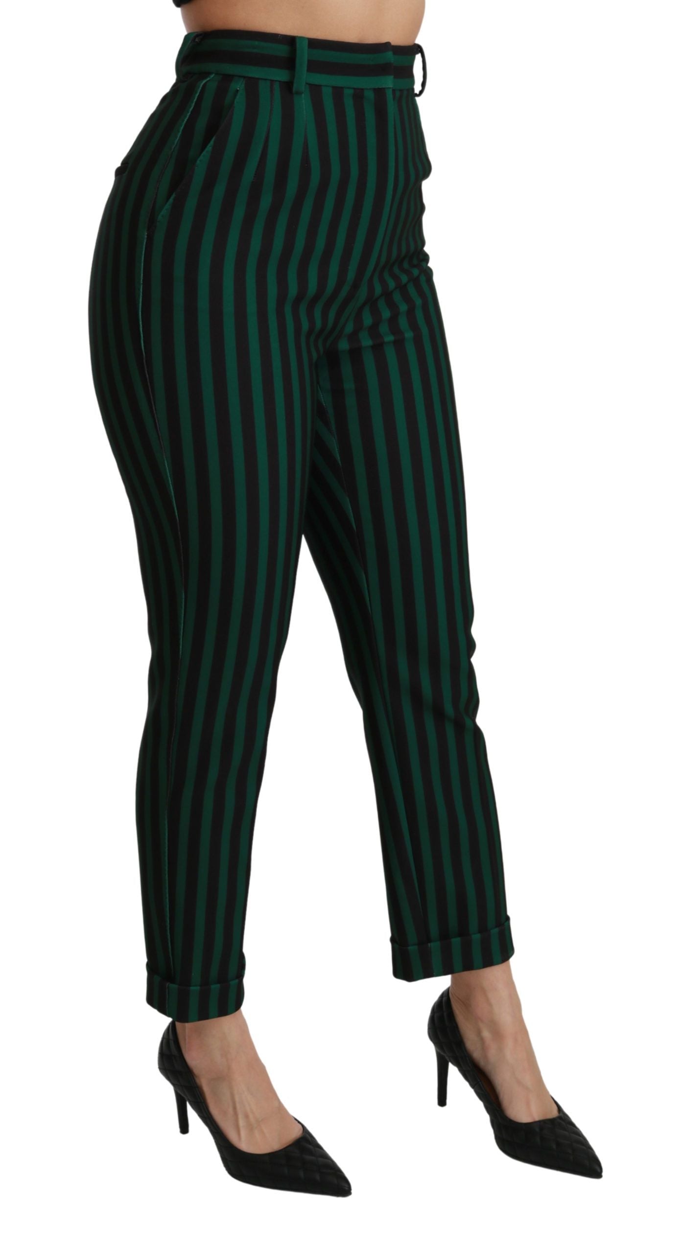 Elegant High-Waist Skinny Pants in Black & Green