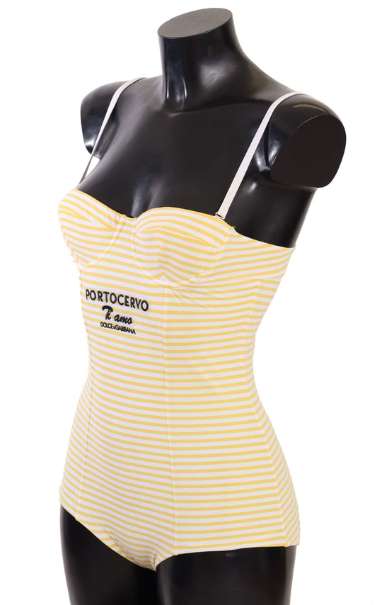 Chic Striped One-Piece Swimsuit in Yellow