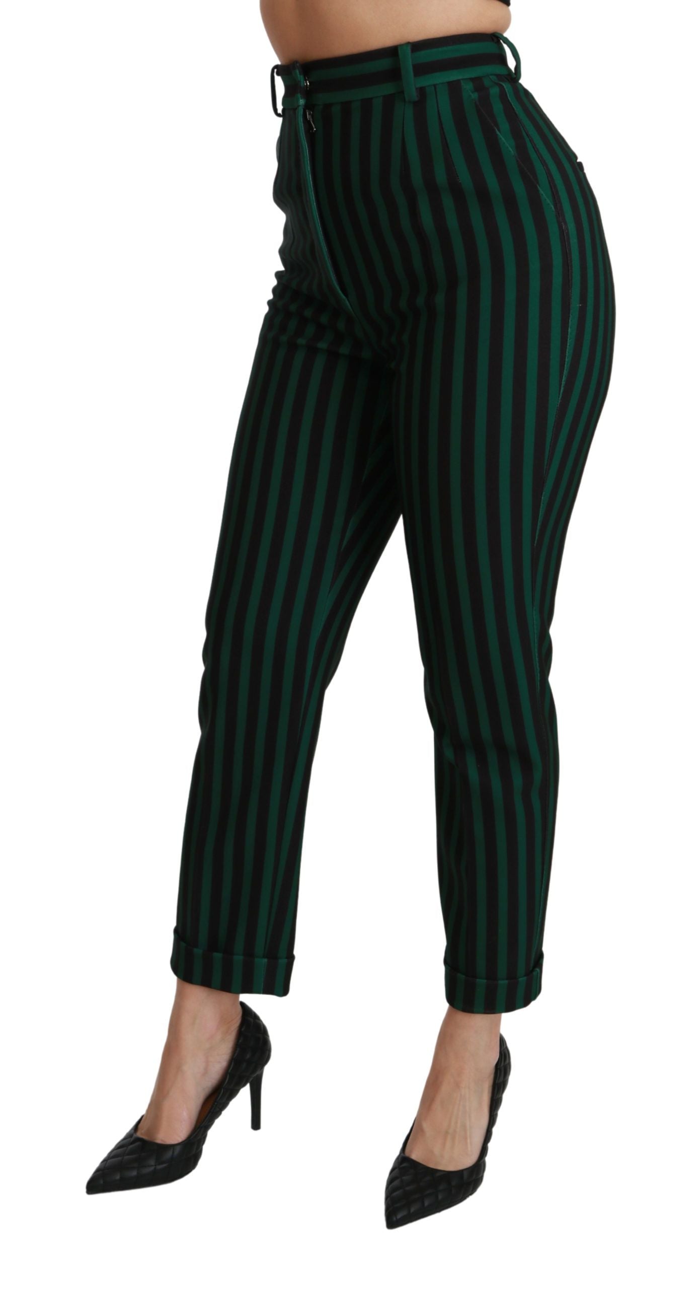 Elegant High-Waist Skinny Pants in Black & Green