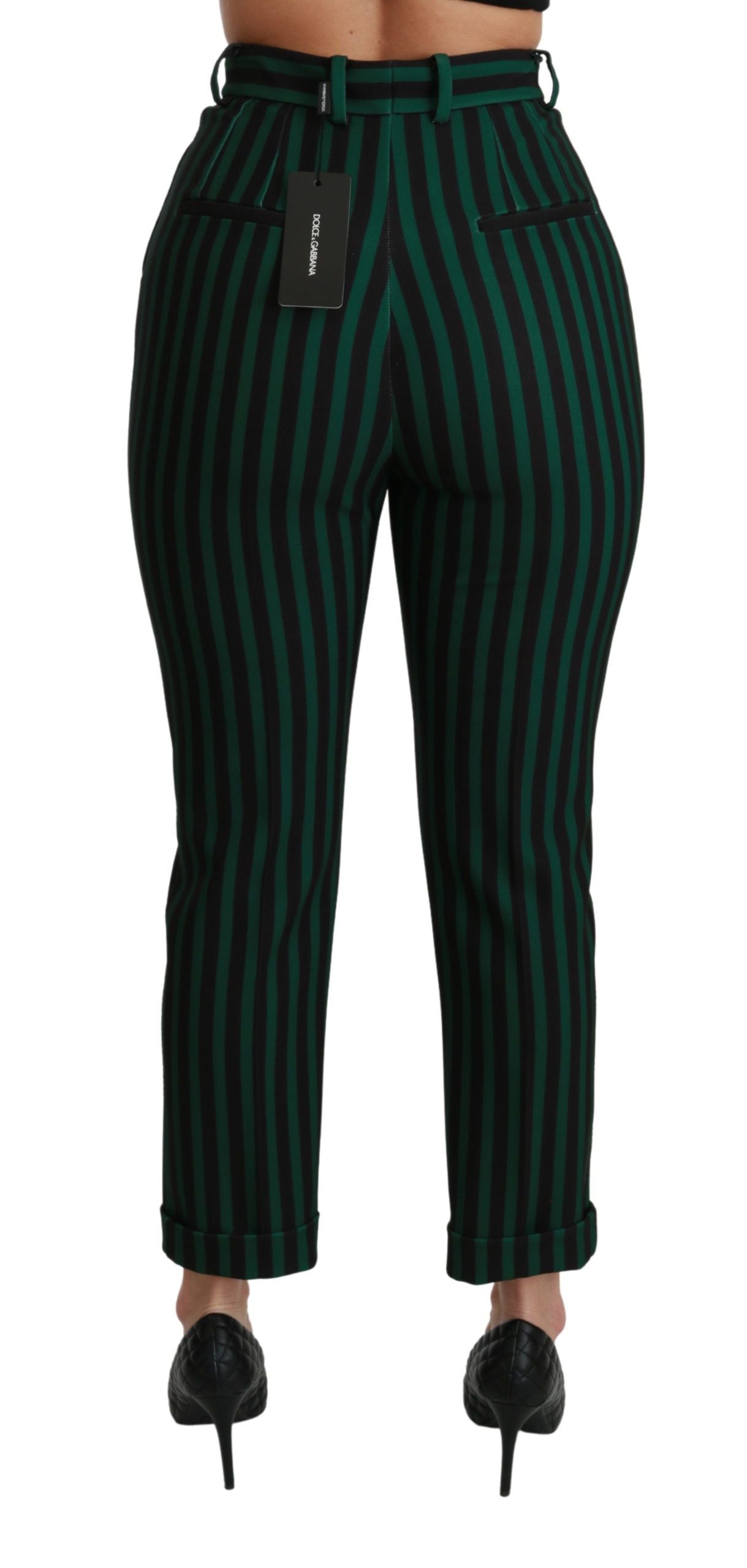 Elegant High-Waist Skinny Pants in Black & Green