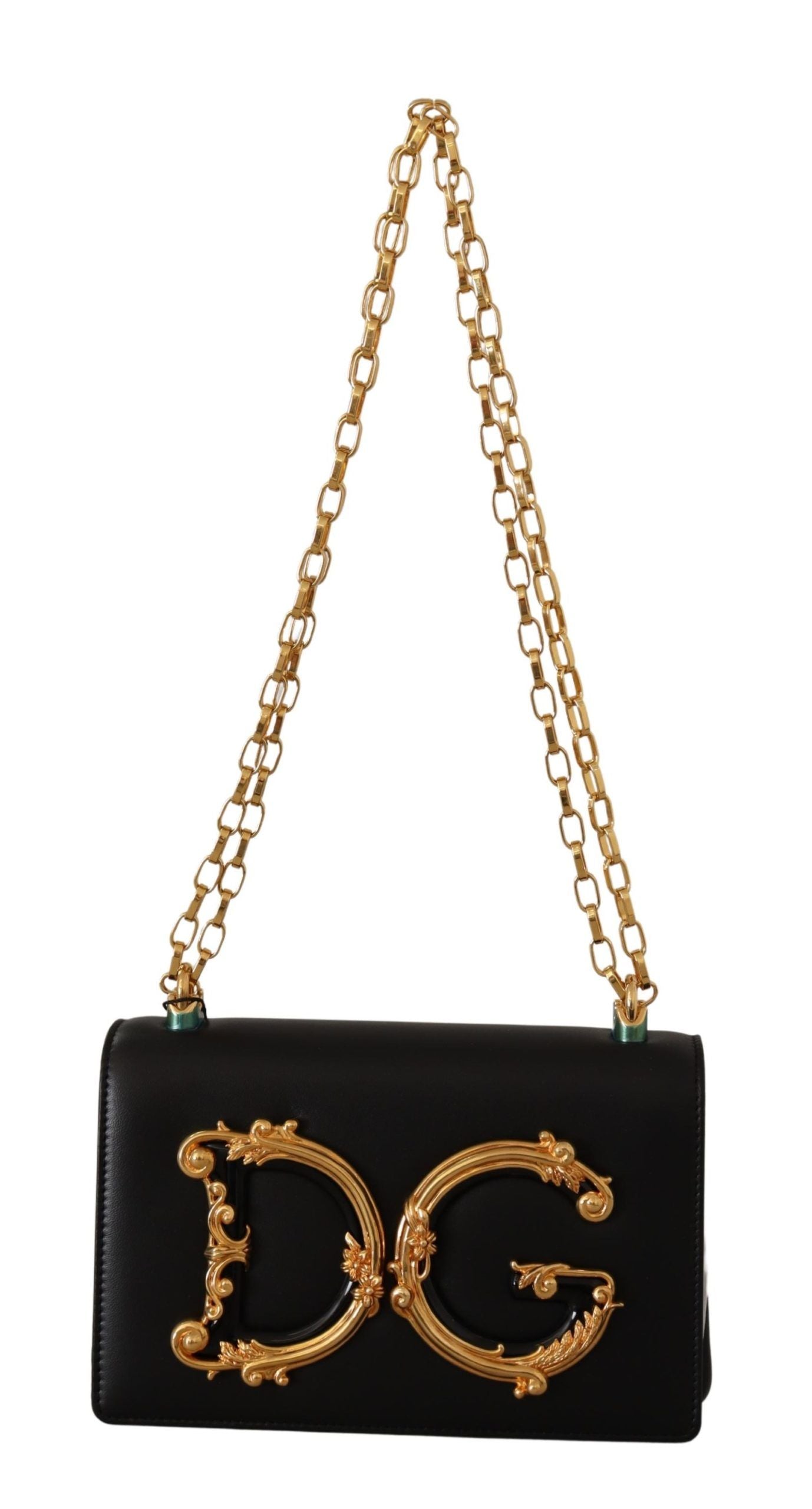 Elegant Black Leather Shoulder Purse with Gold Accents