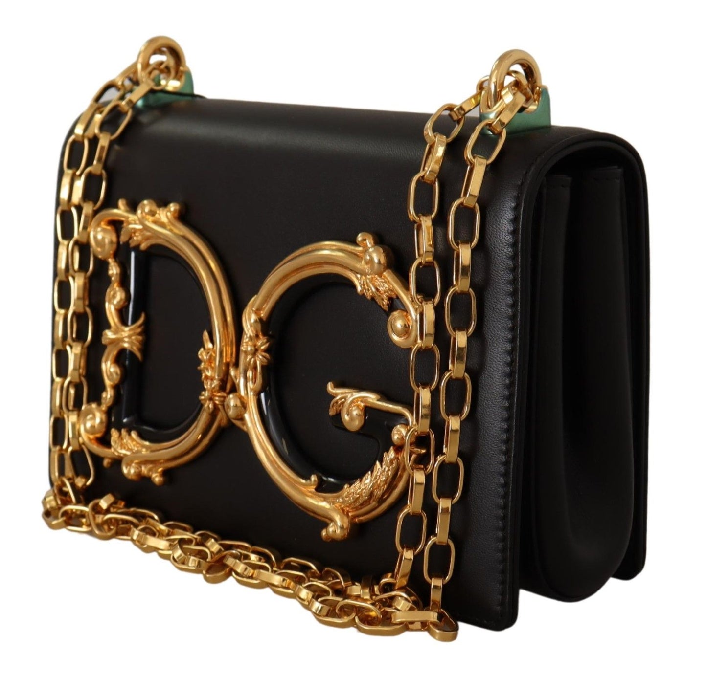 Elegant Black Leather Shoulder Purse with Gold Accents