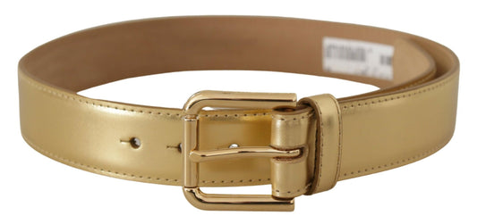 Elegant Gold Leather Belt with Logo Buckle