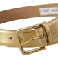 Elegant Gold Leather Belt with Logo Buckle