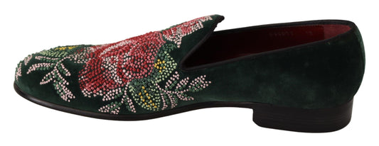 Emerald Velvet Embroidered Loafers