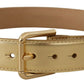 Elegant Gold Leather Belt with Logo Buckle