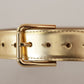 Elegant Gold Leather Belt with Logo Buckle