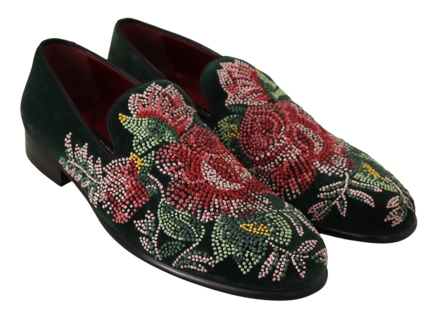 Emerald Velvet Embroidered Loafers