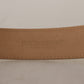 Elegant Gold Leather Belt with Logo Buckle