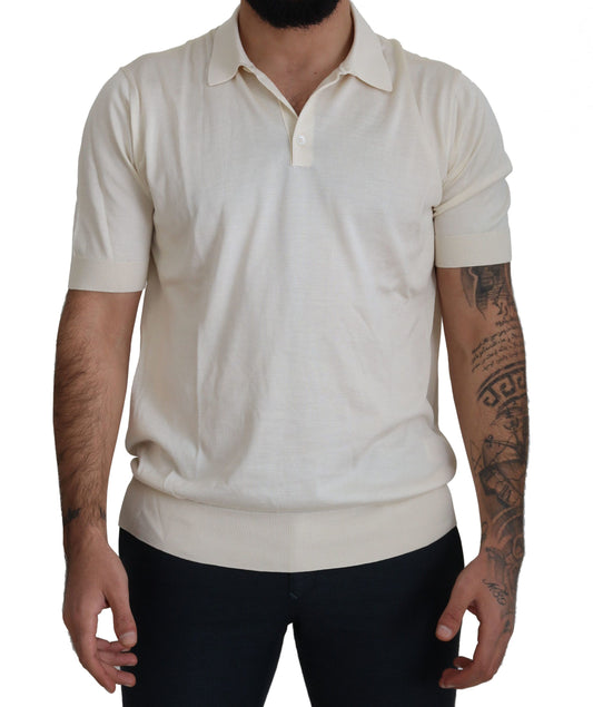 Elegant Ivory Silk Polo T-Shirt