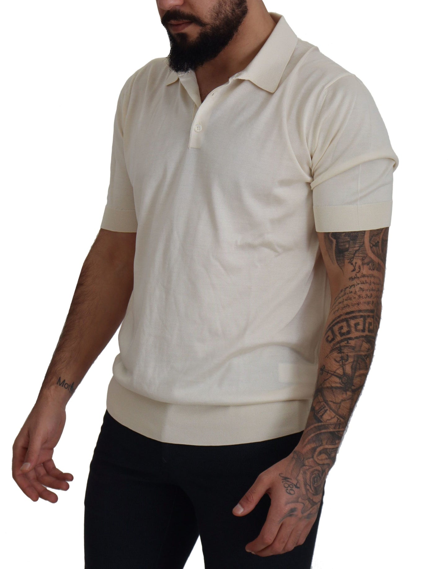 Elegant Ivory Silk Polo T-Shirt