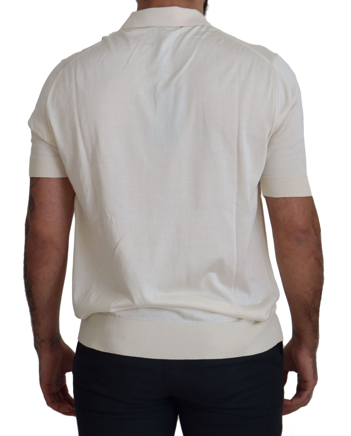 Elegant Ivory Silk Polo T-Shirt