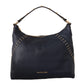 Elegant Blue Leather Shoulder Bag with Gold Accents