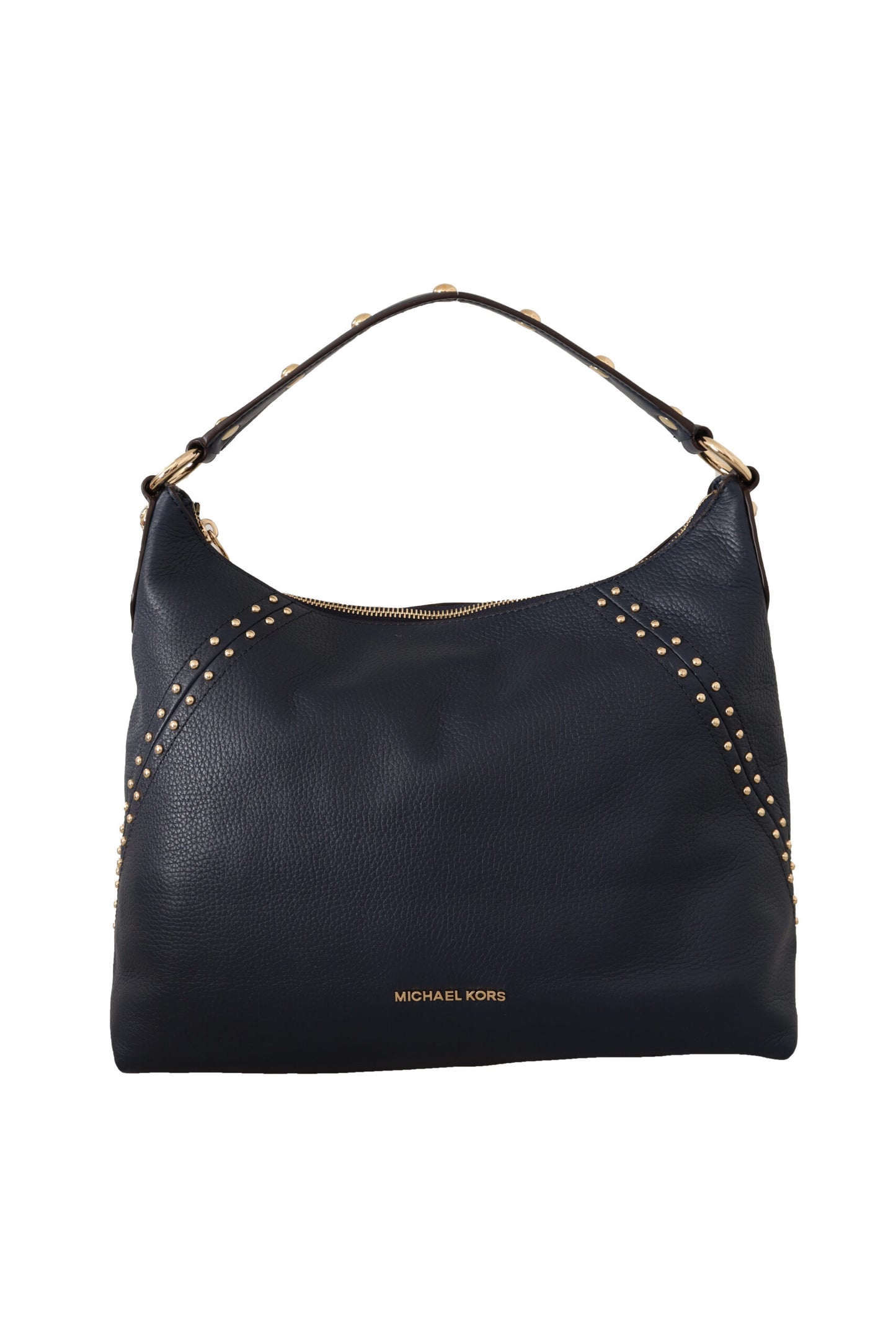 Elegant Blue Leather Shoulder Bag with Gold Accents