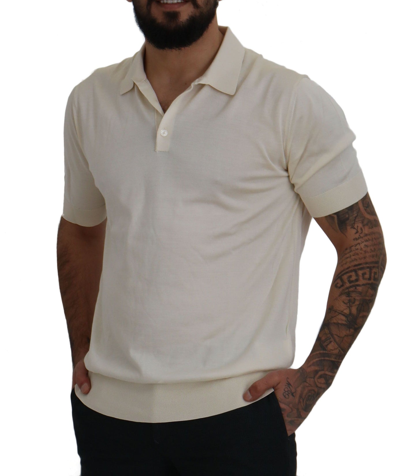 Elegant Ivory Silk Polo T-Shirt