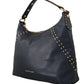 Elegant Blue Leather Shoulder Bag with Gold Accents