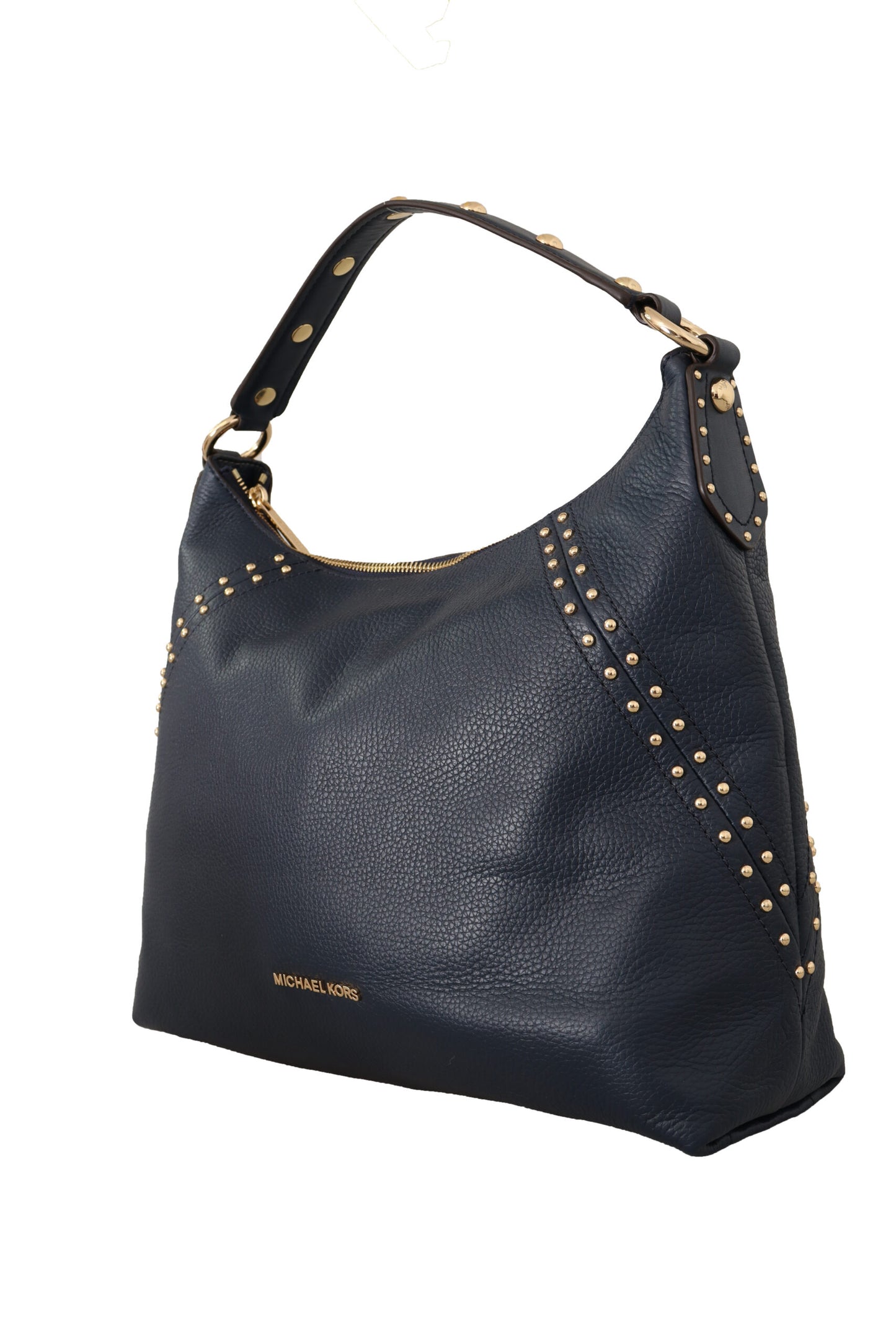 Elegant Blue Leather Shoulder Bag with Gold Accents